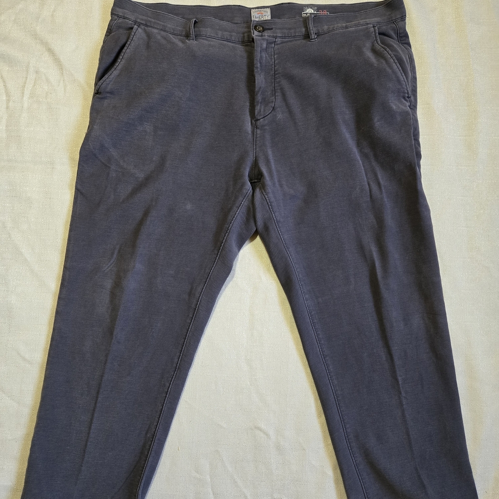 Faherty Stretch Terry Grey Casual Pants Size 38 Cotton Blend Flat Front Pockets